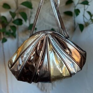 Vintage Metallic Patchwork Shell Shoulder Bag Gold Silver Purse 80s Glam Bag
